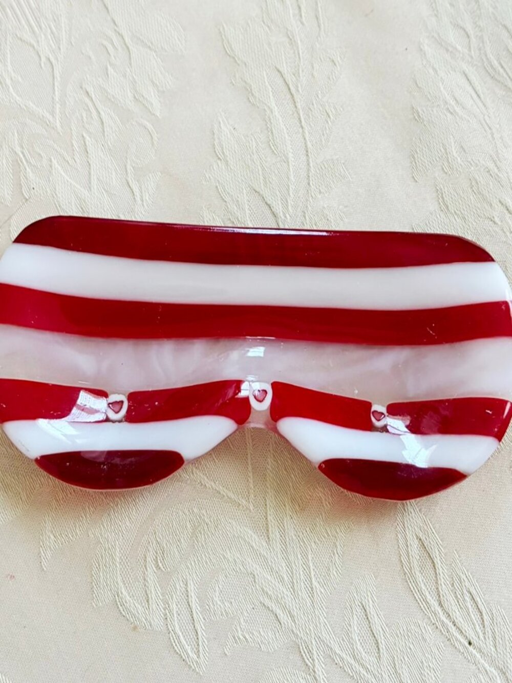 Red White Eye Glasses Accessory Holder Gift Hand Made Dos Sirenas Glass Studio